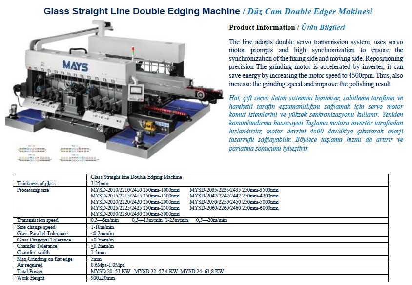 Düz Cam Double Edger Makinesi-MYSD20-ozellikler-